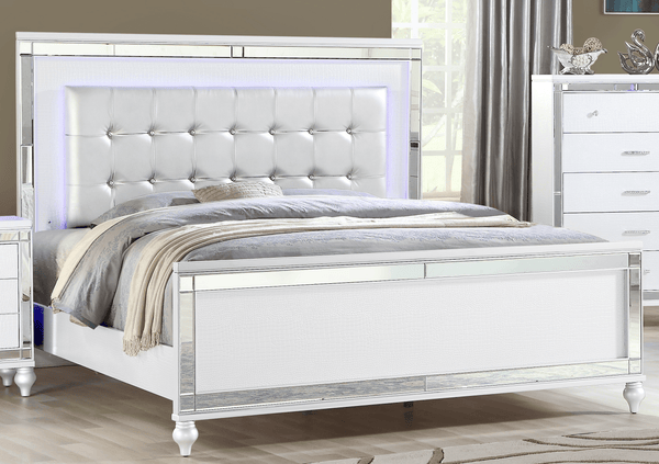 Sterling King Size Upholstered LED Bed made with wood in White Color - Supfirm
