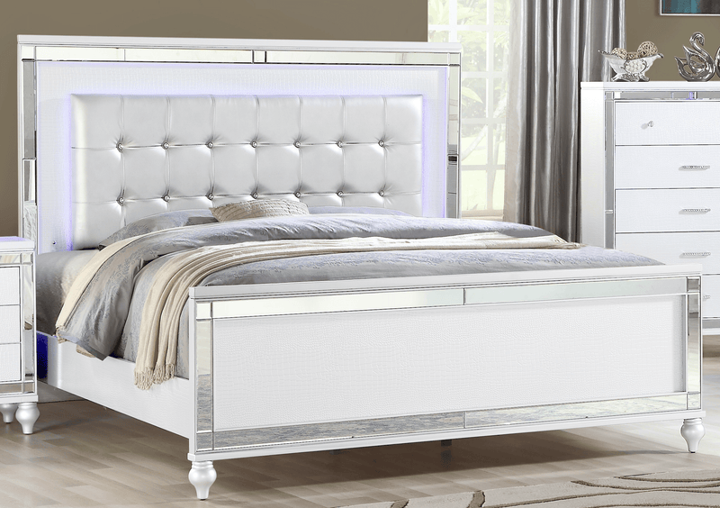 Sterling Queen Size Upholstered LED Bed made with wood in White Color - Supfirm