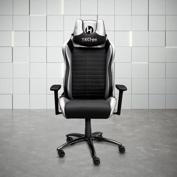 Techni Sport Ergonomic Racing Style Gaming Chair - Silver - Supfirm