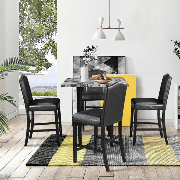 TOPMAX 5 Piece Dining Set with Matching Chairs and Bottom Shelf for Dining Room, Black Chair+Gray Table - Supfirm