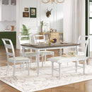 TOPMAX 6-peice Dining Set with Turned Legs, Kitchen Table Set with Upholstered Dining Chairs and Bench,Retro Style, White - Supfirm
