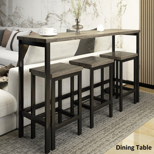 TOPMAX Counter Height Extra Long Dining Table Set with 3 Stools Pub Kitchen Set Side Table with Footrest, Gray - Supfirm