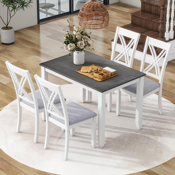 TOPMAX Rustic Minimalist Wood 5-Piece Dining Table Set with 4 X-Back Chairs for Small Places, Gray - Supfirm