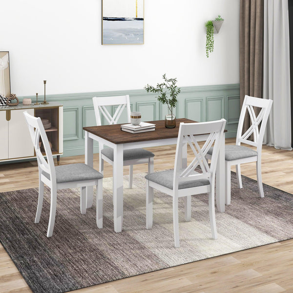 TOPMAX Rustic Minimalist Wood 5-Piece Dining Table Set with 4 X-Back Chairs for Small Places, White - Supfirm