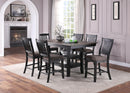 Transitional Dining Room 7pc Set Dark Coffee Rubberwood Counter Height Dining Table w 2x Shelfs and 6x High Chairs Fabric Upholstered seats Unique Back Counter Height Chairs - Supfirm