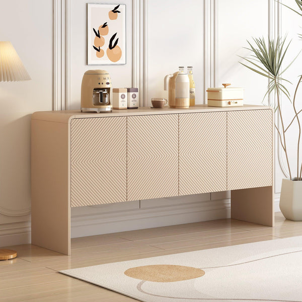 TREXM Minimalist Style 60"L Large Storage Space Sideboard with 4 Doors and Rebound Device for Living Room and Entryway (Apricot Cream) - Supfirm