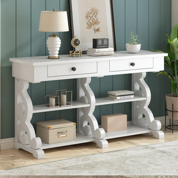 TREXM Retro Console Table/Sideboard with Ample Storage, Open Shelves and Drawers for Entrance, Dinning Room, Living Room (Antique White) - Supfirm