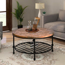 Supfirm TREXM Rustic Natural Round Coffee Table with Storage Shelf for Living Room, Easy Assembly  (Round) - Supfirm