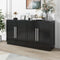 TREXM Sideboard with 4 Doors Large Storage Space Buffet Cabinet with Adjustable Shelves and Silver Handles for Kitchen, Dining Room, Living Room (Black) - Supfirm