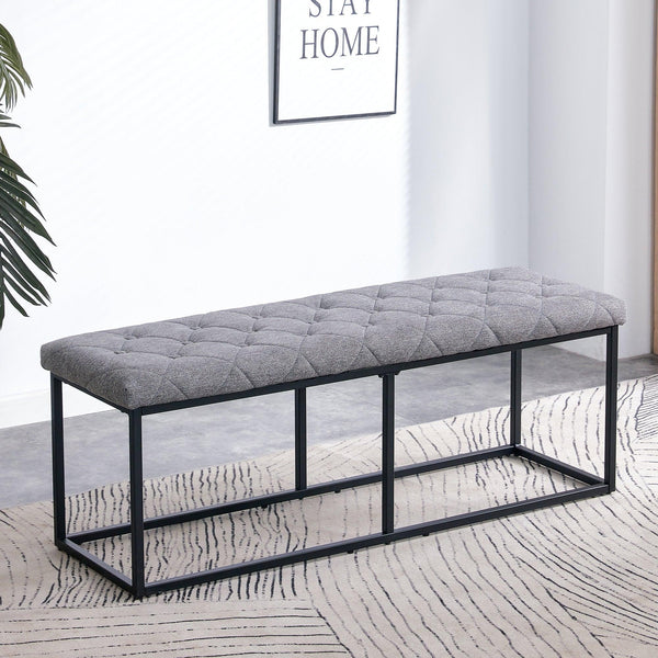 Tufted Extra-Long Entryway Bench, 51" Bedroom Benches Upholstered Dining Benches, Fabric End of Bed Bench for Bedroom Dining Room Living Room Entryway, Gray - Supfirm