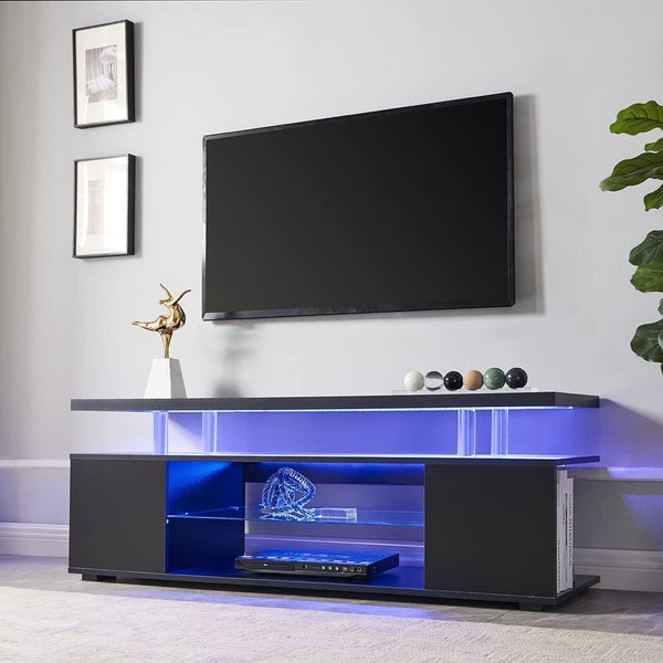 TV Stand for 65 Inch TV LED Gaming Entertainment Center Media Storage Console Table with Large Sliding Drawer & Side Cabinet for Living Room( Black) - Supfirm