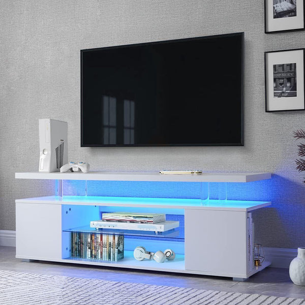 TV Stand for 65 Inch TV LED Gaming Entertainment Center Media Storage Console Table with Large Sliding Drawer & Side Cabinet for Living Room( White) - Supfirm