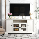 Supfirm TV Stand for TV up to 65in with 2 Tempered Glass Doors Adjustable Panels Open Style Cabinet, Sideboard for Living room, White - Supfirm