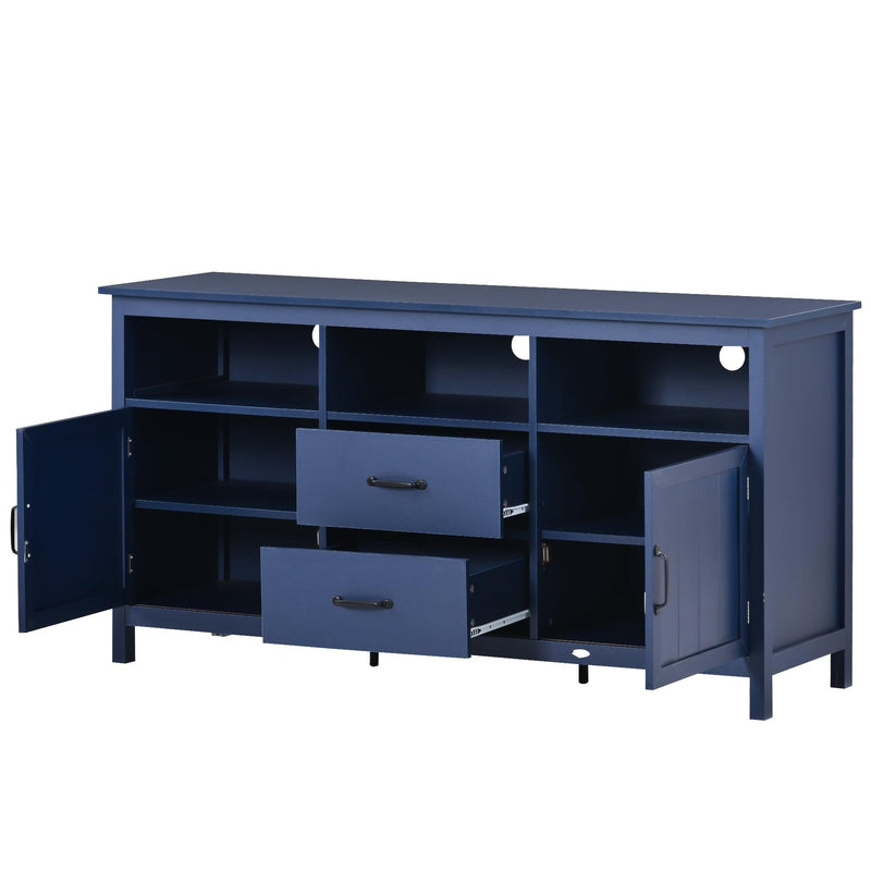 Supfirm TV Stand for TV up to 68 in with 2 Doors and 2 Drawers Open Style Cabinet, Sideboard for Living room, Navy - Supfirm