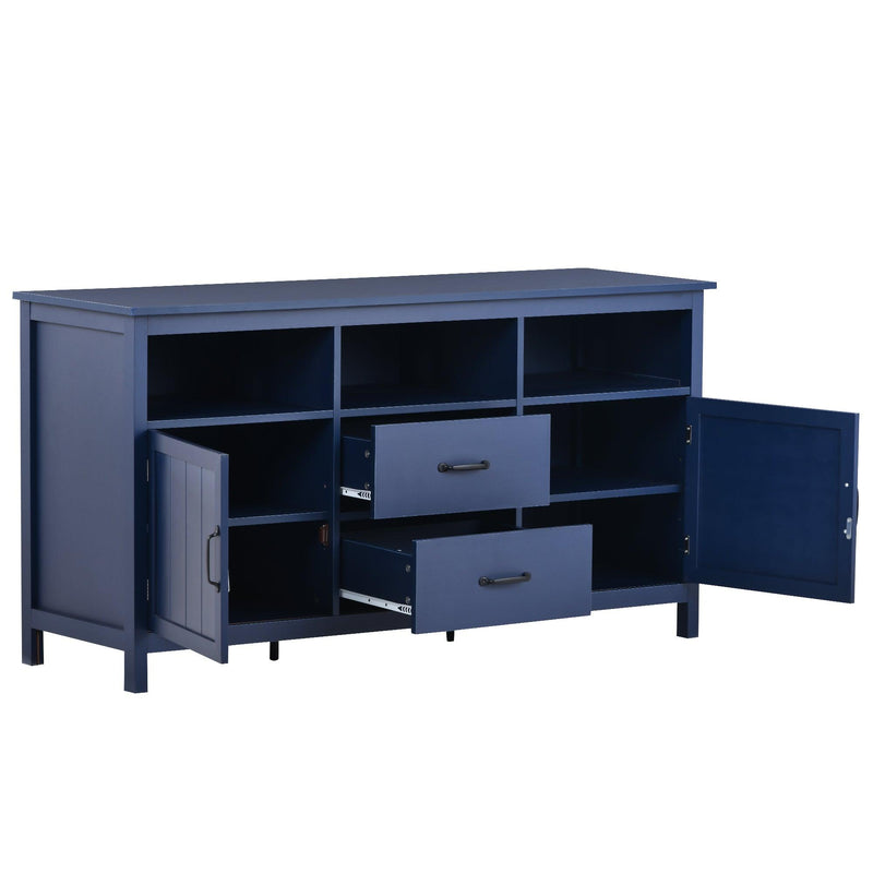 Supfirm TV Stand for TV up to 68 in with 2 Doors and 2 Drawers Open Style Cabinet, Sideboard for Living room, Navy - Supfirm