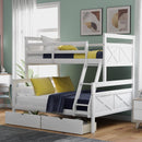Twin over Full Bunk Bed with Ladder, Two Storage Drawers, Safety Guardrail, White - Supfirm