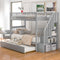 Twin over Twin Bunk Bed with Trundle and Storage, Gray - Supfirm