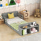 Twin Size Floor Bed with Storage Footboard and Guardrail, Grey - Supfirm