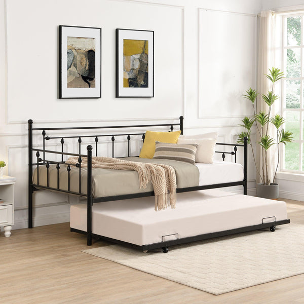 Twin Size Metal Daybed with Pull Out Trundle, Modern 2 in 1 Sofa Bed Frame for Kids Teens Adults,Single Daybed Sofa Bed Frame for Bedroom Living Room Guest Room,No Box Spring Needed - Supfirm