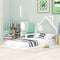 Twin Size Wood Floor Bed with House-shaped Headboard, White - Supfirm