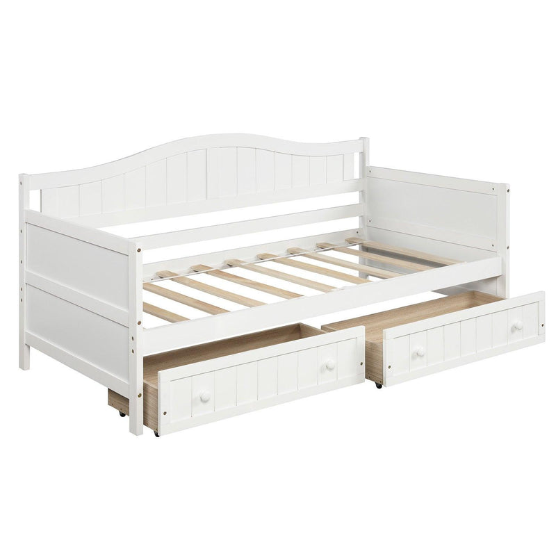Supfirm Twin Wooden Daybed with 2 drawers, Sofa Bed for Bedroom Living Room,No Box Spring Needed,White - Supfirm