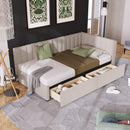 Upholstered Daybed with 2 Storage Drawers Twin Size Sofa Bed Frame No Box Spring Needed, Linen Fabric (Beige) - Supfirm