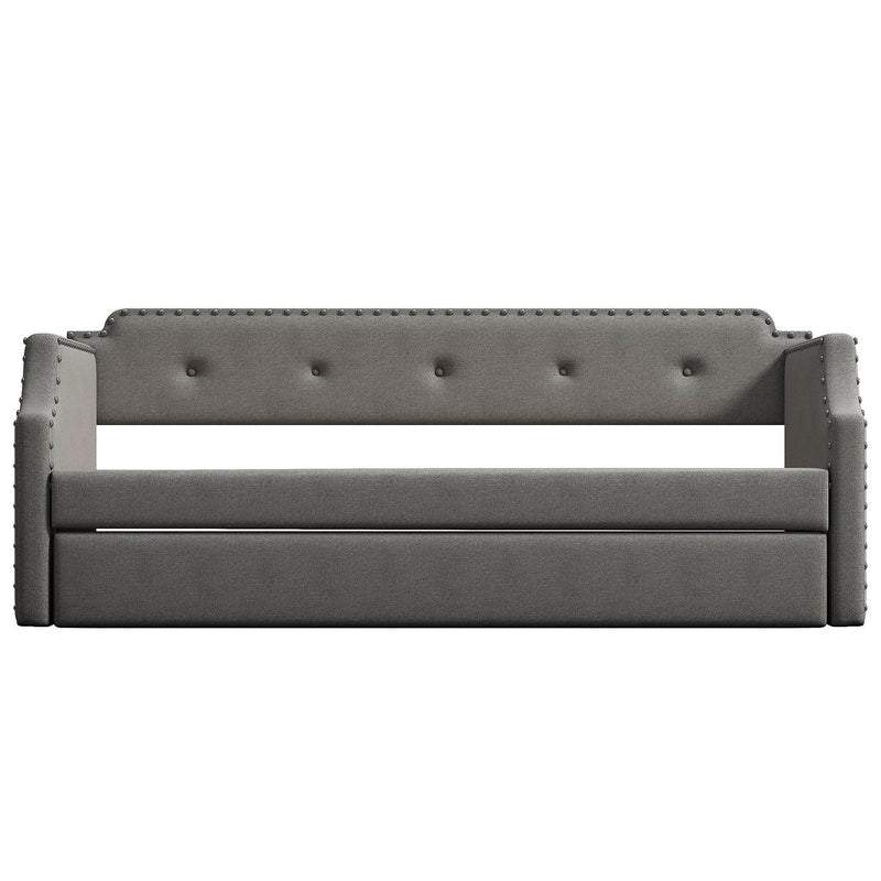 Supfirm Upholstered Daybed with Trundle, Wood Slat Support,Upholstered Frame Sofa Bed , Twin,Gray - Supfirm