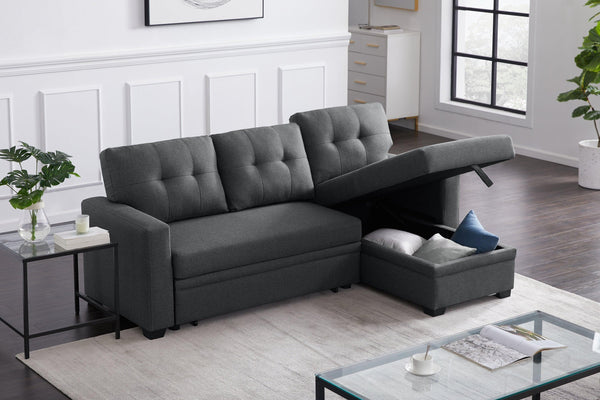 Upholstered Pull out Sectional Sofa with Chaise - Supfirm