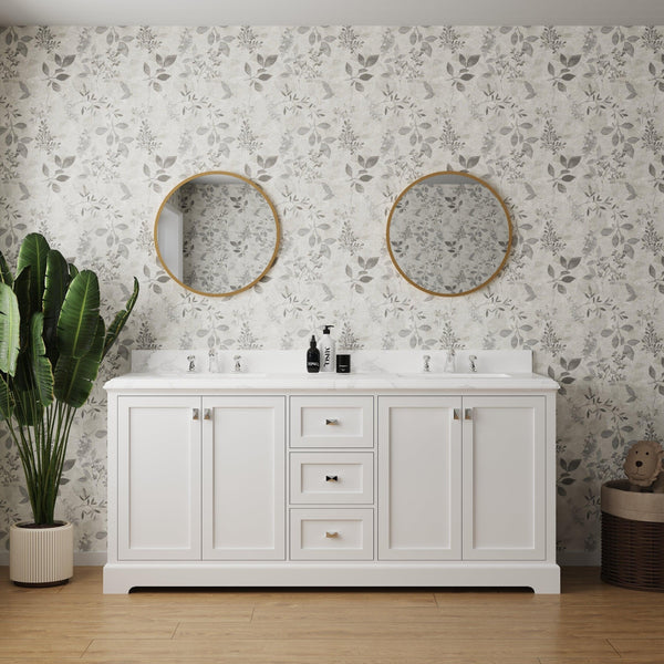 Vanity Sink Combo featuring a Marble Countertop, Bathroom Sink Cabinet, and Home Decor Bathroom Vanities - Fully Assembled White 72-inch Vanity with Sink 23V02-72WH - Supfirm