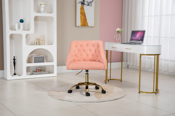 Velvet Fabric Pink Desk Chair for Home Office, Swivel Task Modern Design Chairs Bedroom Girls Women, - Supfirm