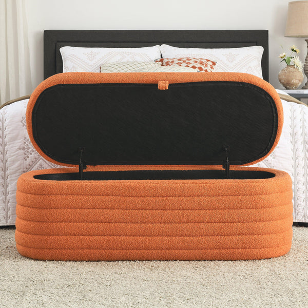 [Video] Welike Length 45.5 inchesStorage Ottoman Bench Upholstered Fabric Storage Bench End of Bed Stool with Safety Hinge for Bedroom, Living Room, Entryway, orange teddy. - Supfirm