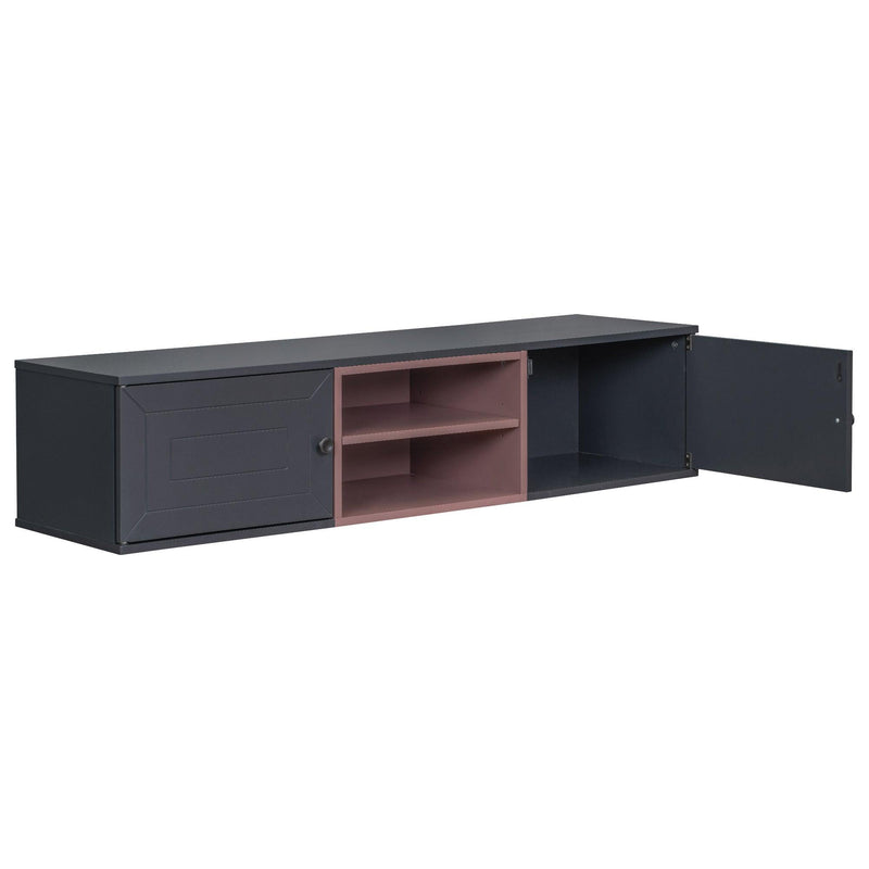 Supfirm Wall Mounted 65" Floating TV Stand with Large Storage Space, 3 Levels Adjustable shelves, Magnetic Cabinet Door, Cable Management - Supfirm