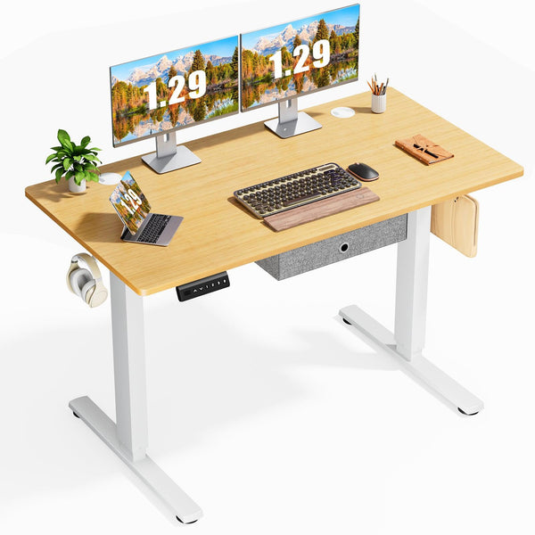 Sweetcrispy Electric Standing Desk with Drawer Adjustable Desk Ergonomic Rising Desk Computer Workstation,48 x 24 Inches Natural - Supfirm
