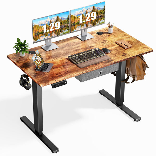 Sweetcrispy Electric Standing Desk with Drawer Adjustable Desk Ergonomic Rising Desk Computer Workstation,48 x 24 Inches Rustic Brown - Supfirm