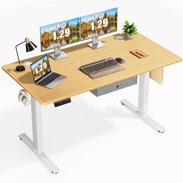 Sweetcrispy Electric Standing Desk with Drawer Adjustable Desk Ergonomic Rising Desk Computer Workstation,55 x 24 Inches Natural - Supfirm