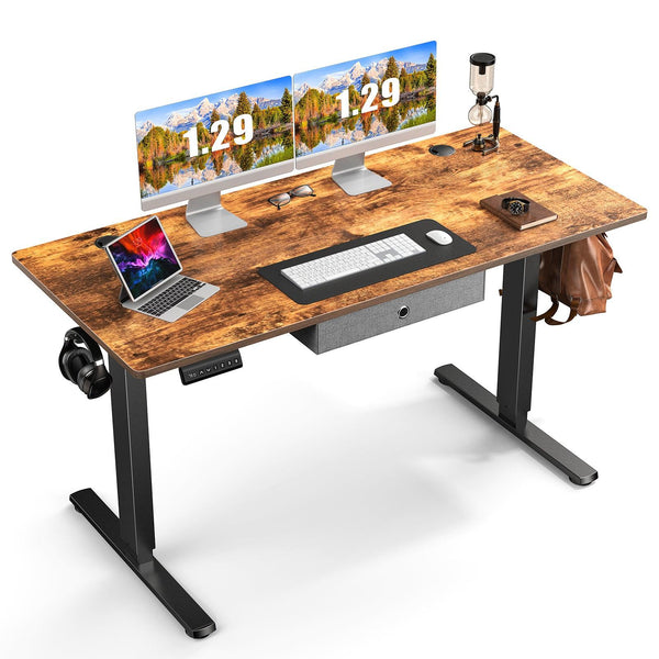 Sweetcrispy Electric Standing Desk with Drawer Adjustable Desk Ergonomic Rising Desk Computer Workstation,55 x 24 Inches Rustic Brown - Supfirm