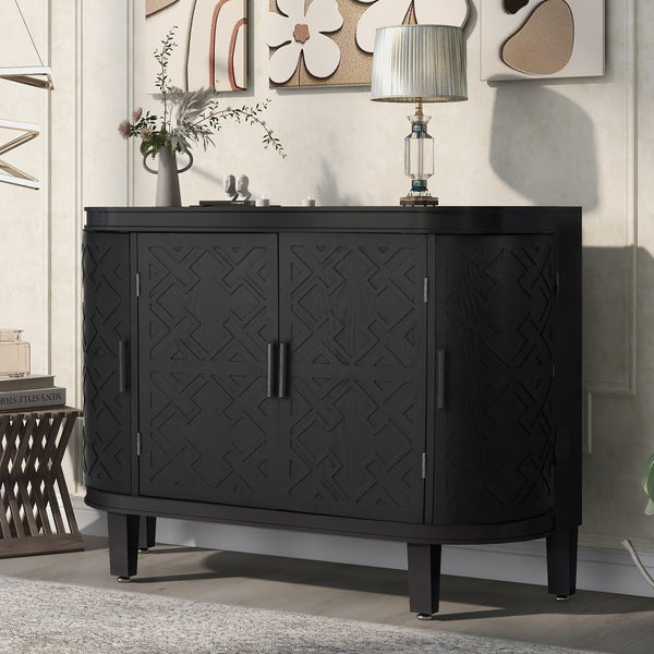 U-Style Accent Storage Cabinet Sideboard Wooden Cabinet with Antique Pattern Doors for Hallway, Entryway, Living Room, Bedroom - Supfirm
